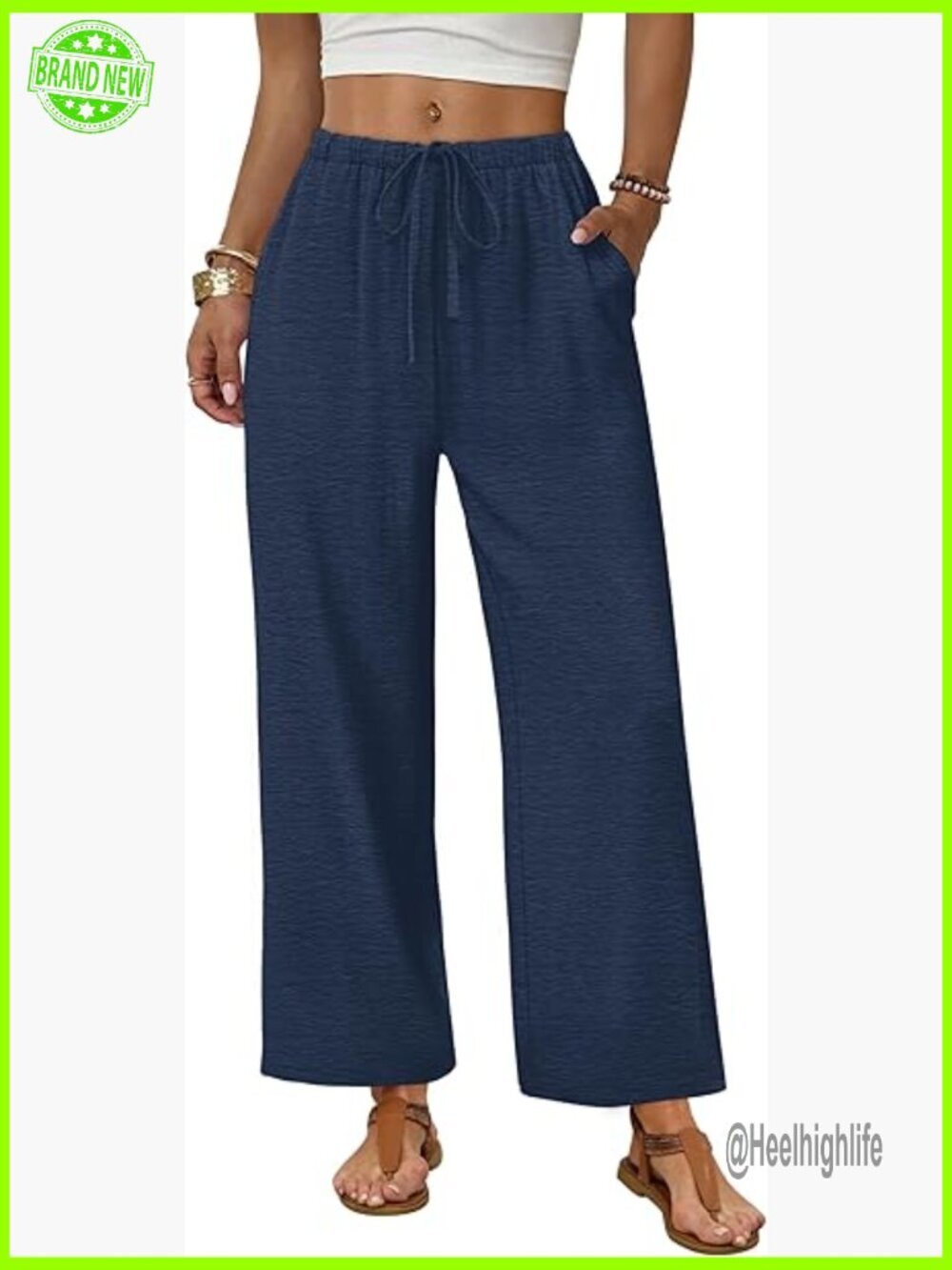 Wide Leg Palazzo Pants Women Casual Drawstring Elastic Waist Trousers with